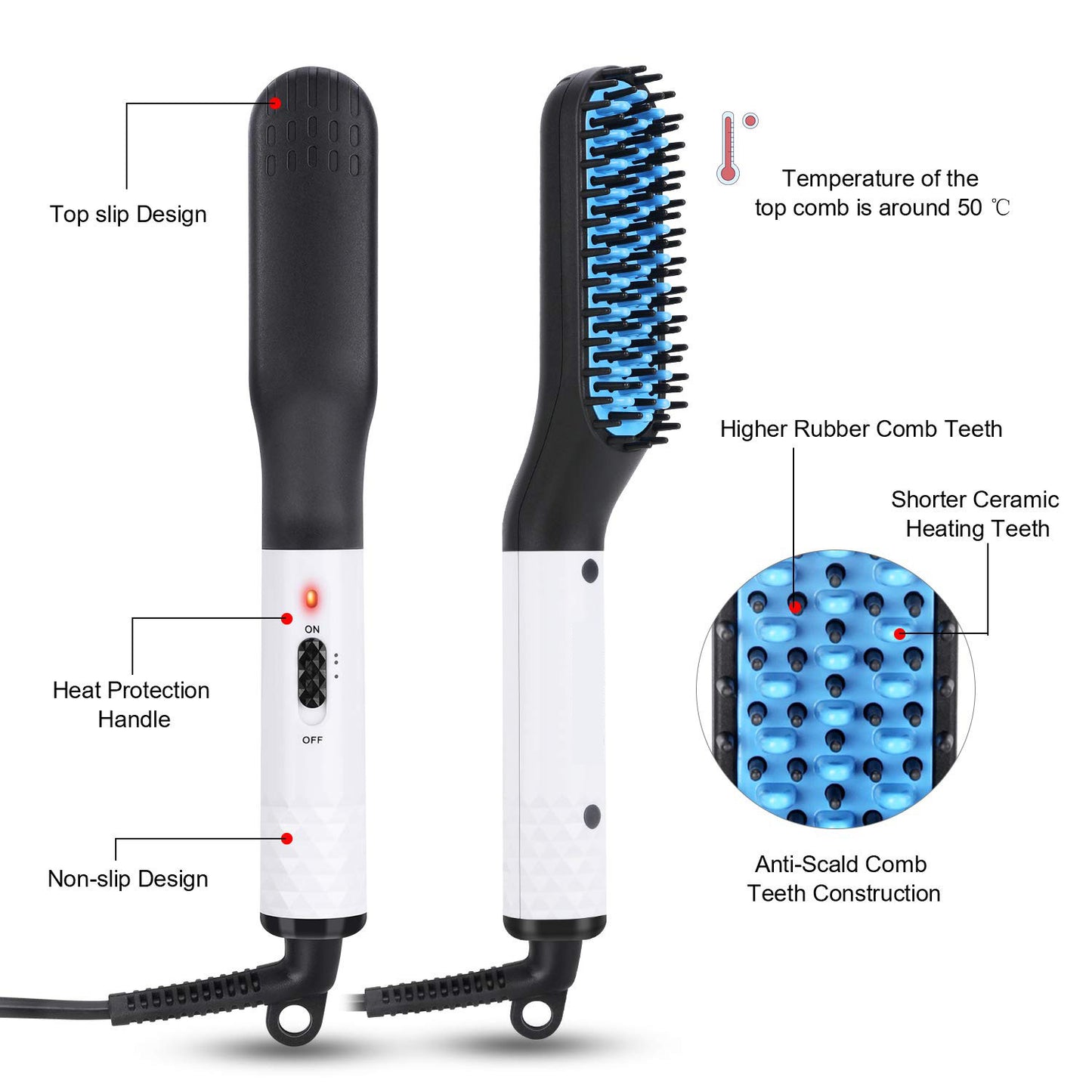 Multifunctional Hair and Beard Straightening Comb for Men