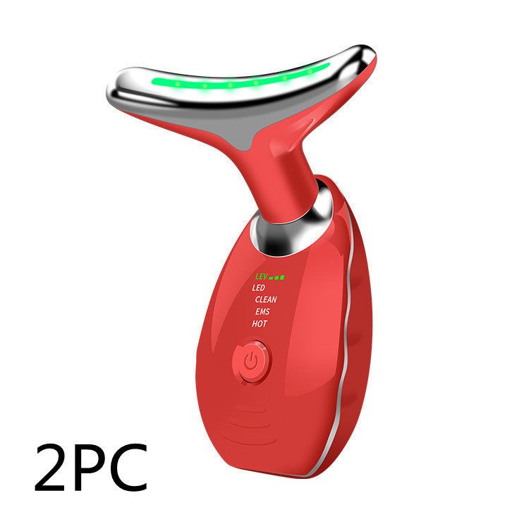 Colorful LED Photon Therapy Beauty Device for Neck and Face, Skin Tightening, Double Chin Reduction, Anti-Wrinkle, and Lifting Massager.