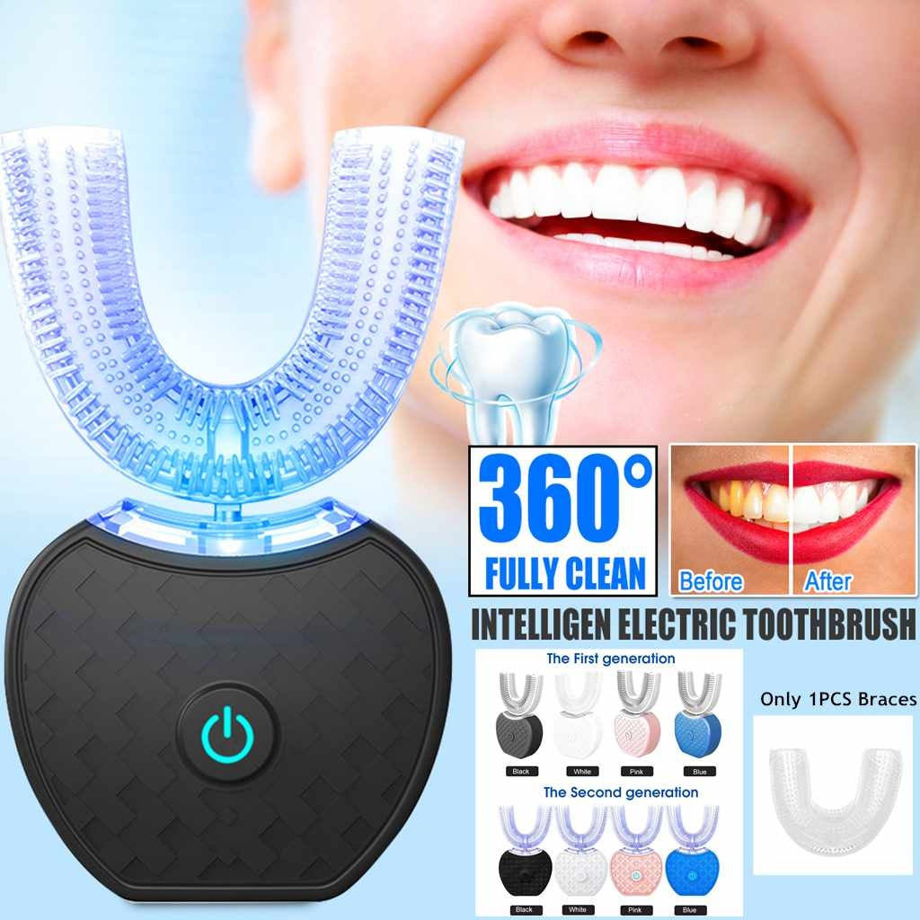 360-Degree Intelligent Automatic Electric Toothbrush for oral care, Waterproof U-Type, Teeth Whitening with Blue Light, USB Charging