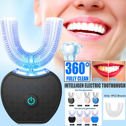 360-Degree Intelligent Automatic Electric Toothbrush for oral care, Waterproof U-Type, Teeth Whitening with Blue Light, USB Charging